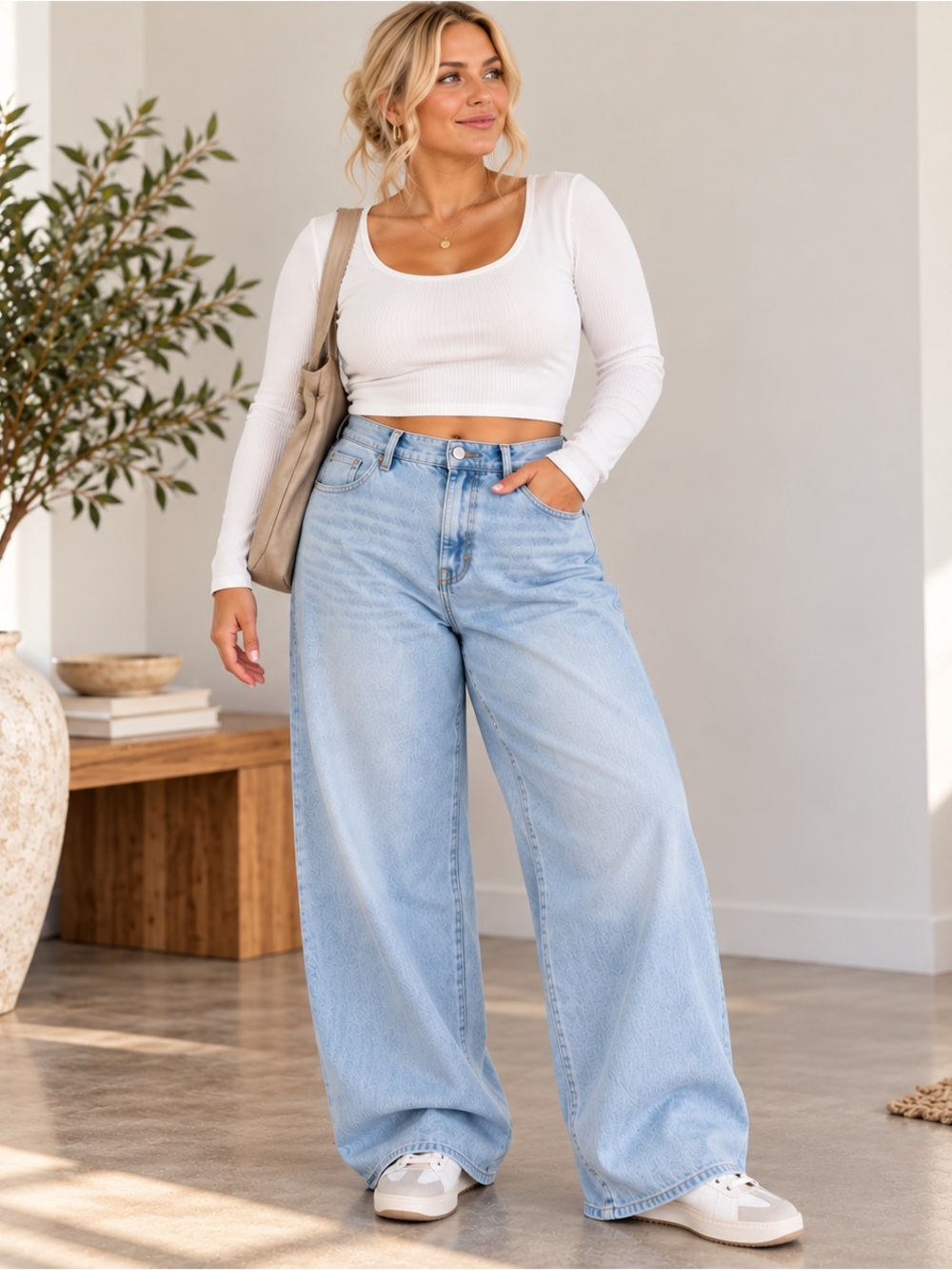 Old Navy Drapey Denim High-Rise Baggy Wide-Leg Jeans Size 16 Light Wash